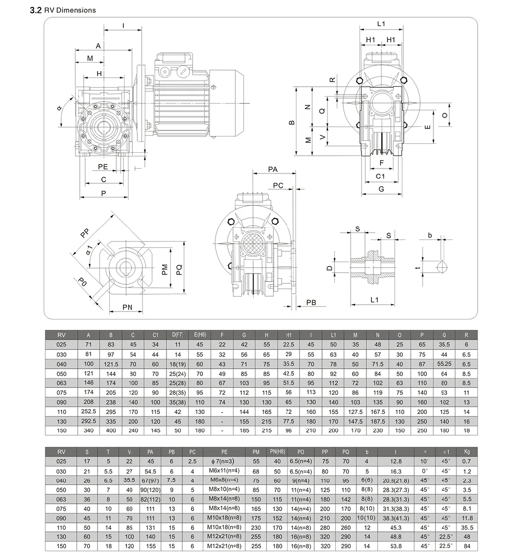 RV Worm Gearbox Ratio 5-100 Made in China